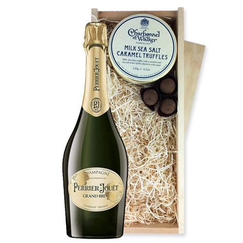 Perrier Jouet Grand Brut Champagne 75cl And Milk Sea Salt Charbonnel Chocolates Box